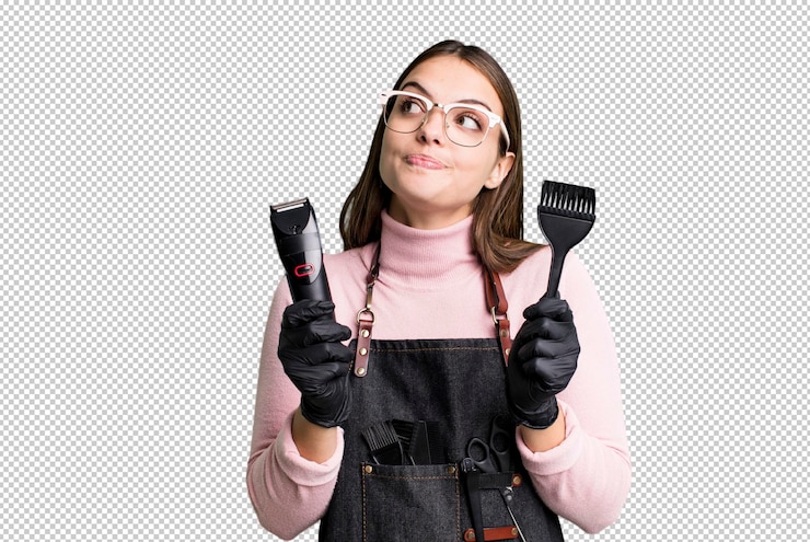PSD concepto de secador de pelo de mujer bonita joven