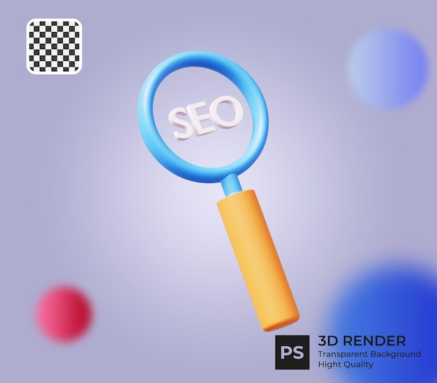 Concepto de SEO con lupa ilustración 3D
