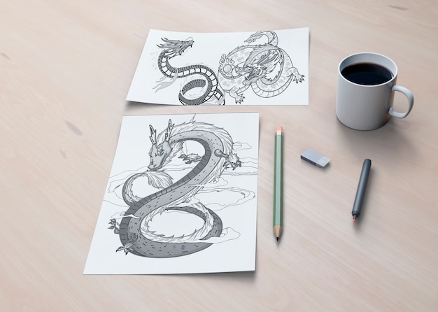 PSD concepto de serpiente monocromo en hojas