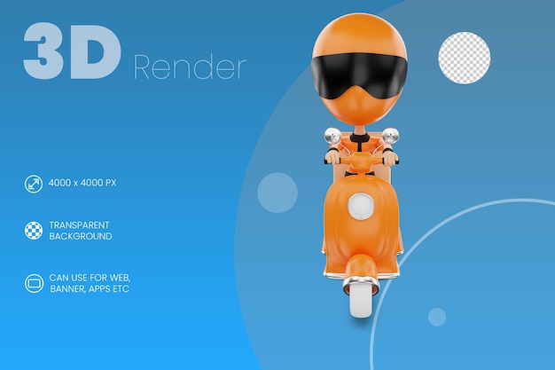 Concepto de servicio de entrega con personaje scooter y caja 3d render fondo aislado