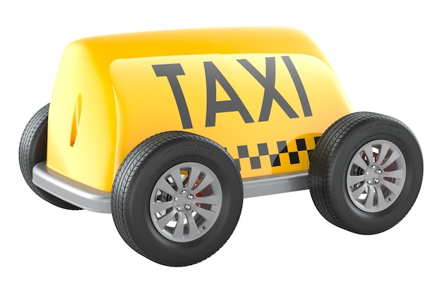 Concepto de servicio de taxi Cartel de taxi con ruedas Rendering 3D aislado en fondo transparente