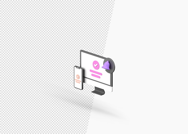 Concepto de signo completo de renderizado 3d con campana de notificación