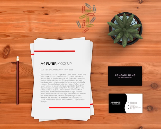 Concepto stationery con mockup de flyer a4