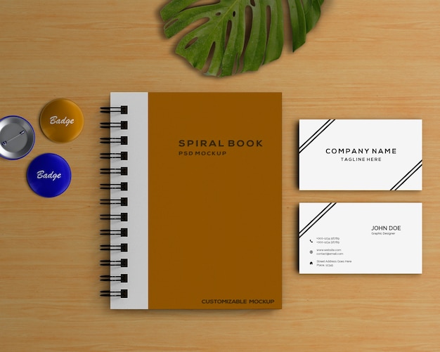 Concepto stationery con mockup de libro espiral