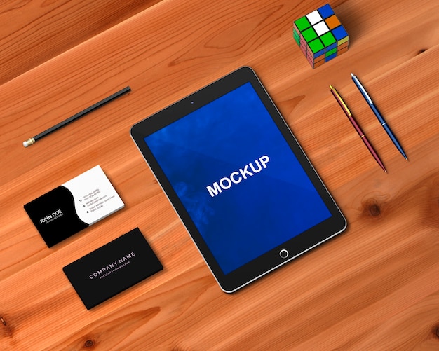 Concepto stationery con mockup de tablet