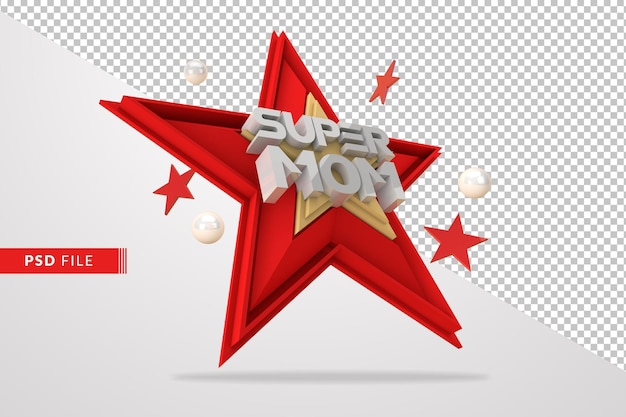 Concepto de super mamá con render 3d de estrella roja