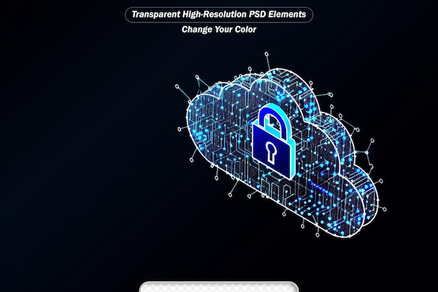 PSD concepto de tecnología de computación en nube y de borde con ciberseguridad