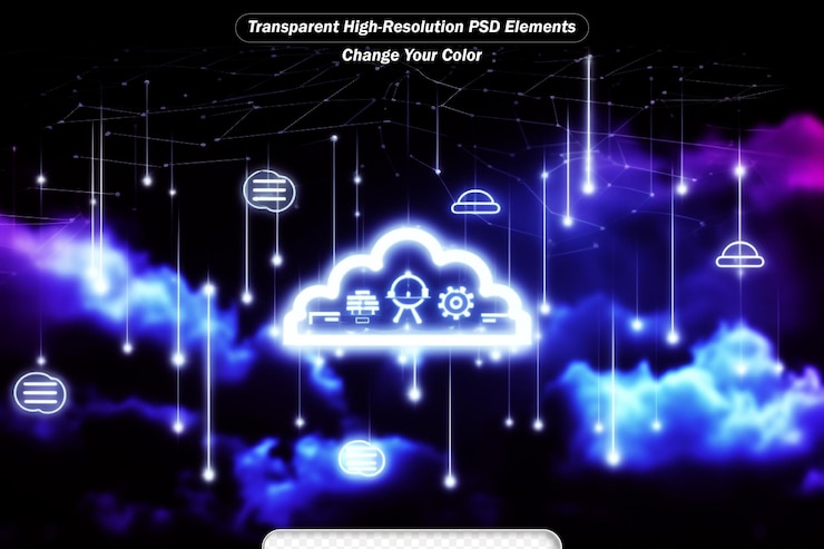 PSD concepto de tecnología de computación en nube y de borde con sistema de protección de datos de ciberseguridad