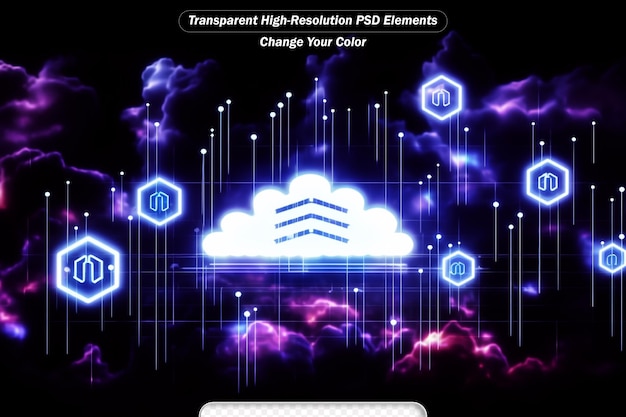 PSD concepto de tecnología de computación en nube y de borde con sistema de protección de datos de ciberseguridad