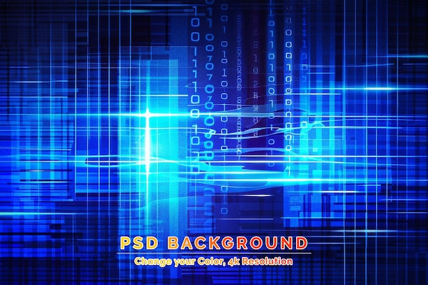 PSD concepto de tecnología digital número de dígitos y circuito abstracto en la oscuridad