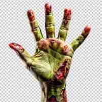 PSD el concepto del tema de halloween de la mano zombi en un fondo transparente