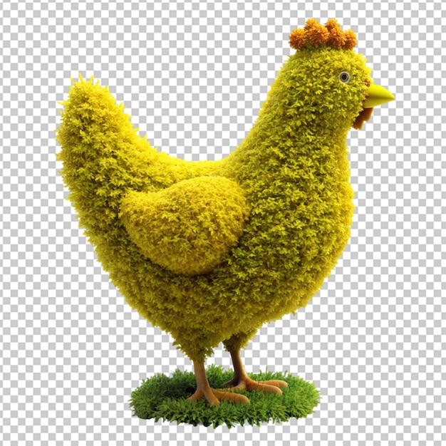 PSD concepto de topiario de gallina en fondo transparente amarillo