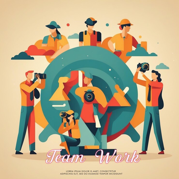 PSD concepto de trabajo en equipo vectorial libre con diseño plano
