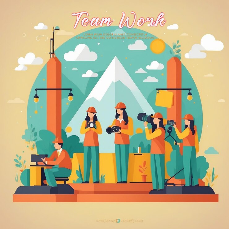 PSD concepto de trabajo en equipo vectorial libre con diseño plano