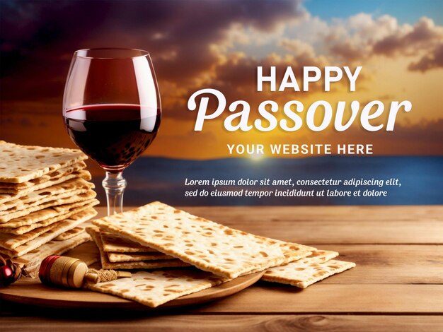 PSD concepto tradicional de celebración de la pascua matzah rojo kosher y pan ritual judío de nuez