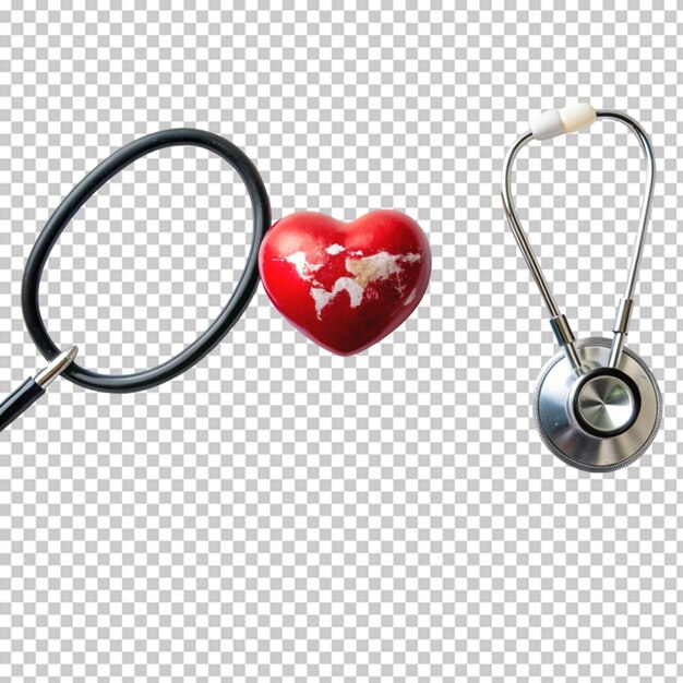 PSD concepto de tratamiento de atención médica forma de corazón rojo con estetoscopio médico en un fondo transparente