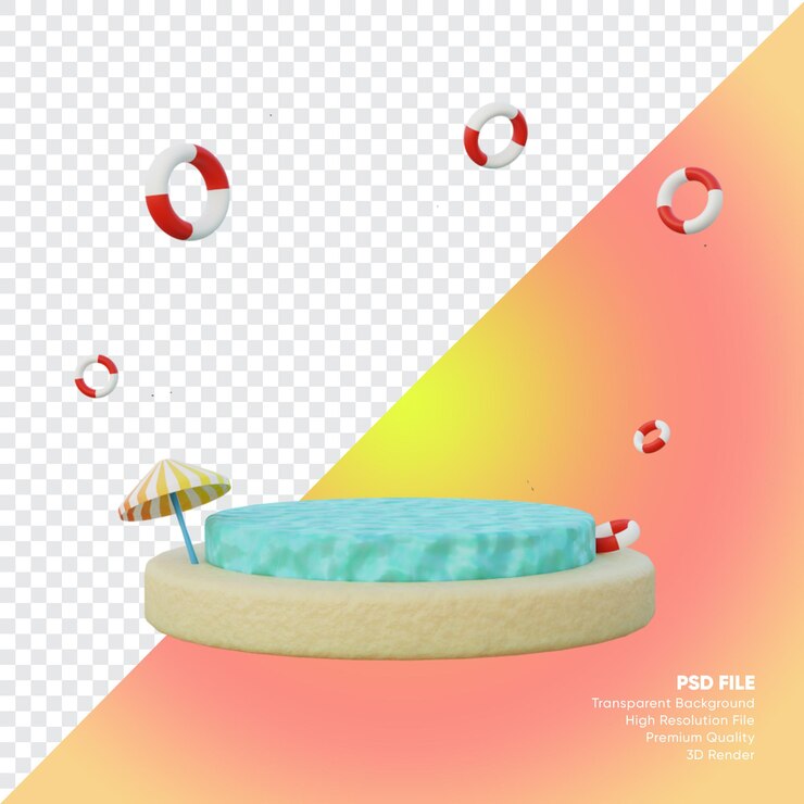 PSD concepto de venta de verano de podio con render 3d de ocean beach
