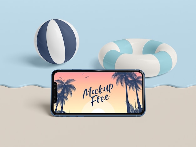 Concepto de verano con teléfono y mar