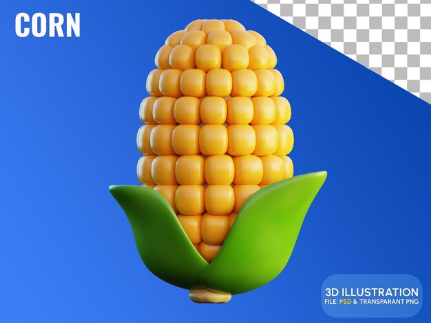 Concepto de verduras de maíz icono de ilustración 3d psd premium