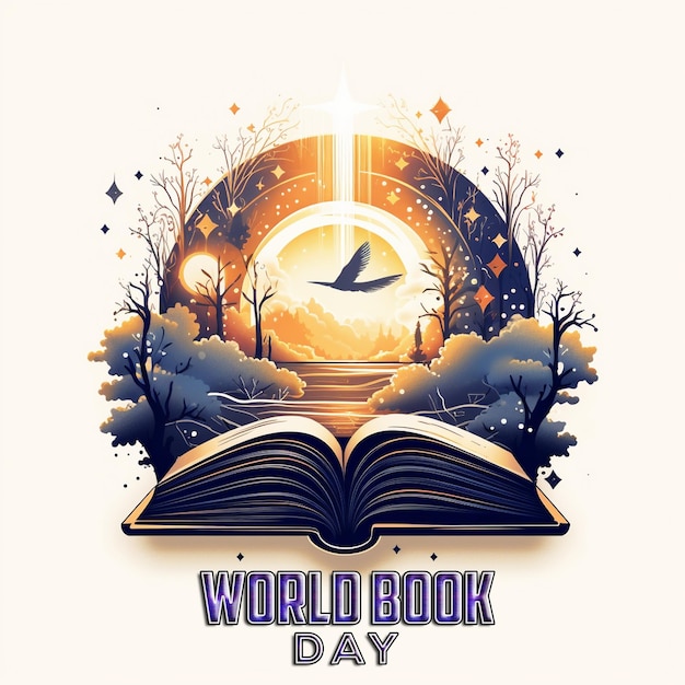 PSD conceptos del día mundial del libro libro de fondo con el niño