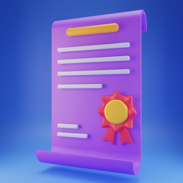 Conceptos de diploma de concesión de premio por logros certificado de graduación con sello y cinta icono 3D