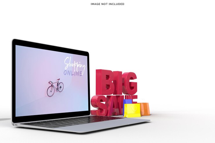 PSD conceptos de gran venta de compras en línea con maqueta de computadora portátil