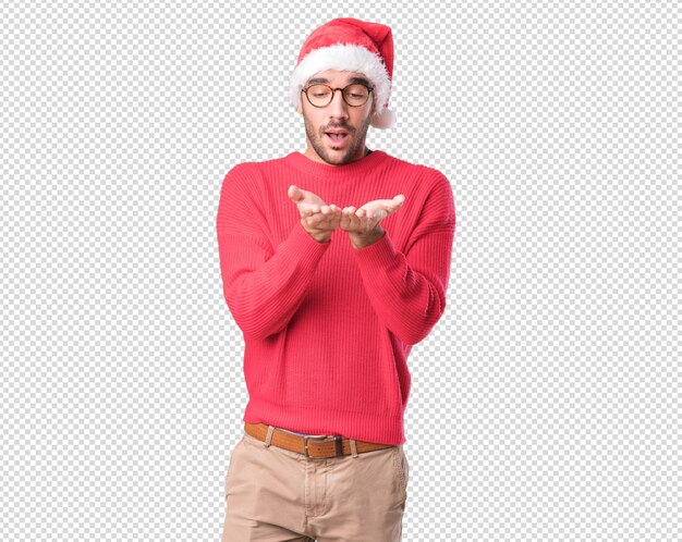 Conceptos de navidad - hombre joven gesticulando