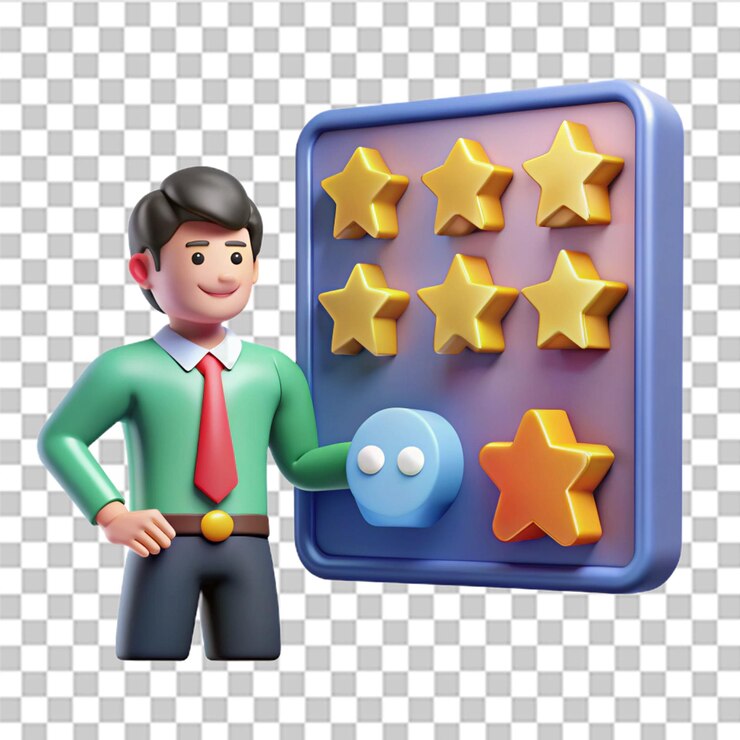 PSD conceptos de revisión de clientes en 3d reviews estrellas con buena y mala tasa encuesta de retroalimentación en línea o concepto de revisión vector de moda y moderno en estilo 3d