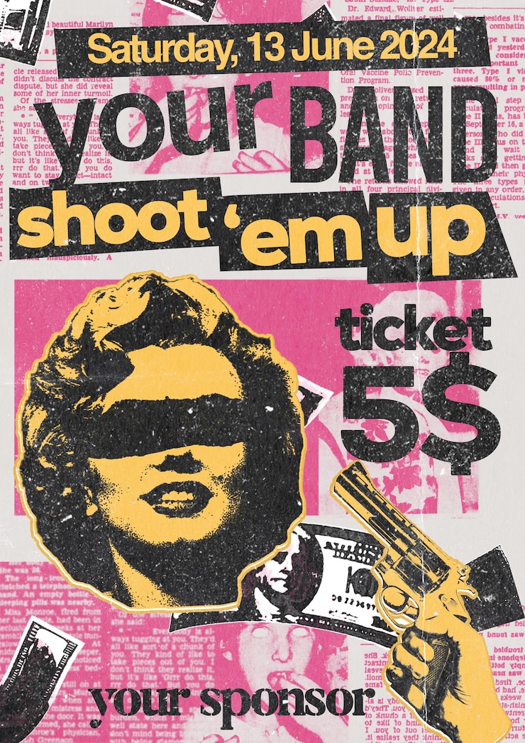 PSD des concerts de musique grunge flyer de fête avec taille d'affiche