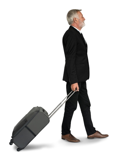 Concetto della valigia di viaggio di viaggio di Passenger dell&#39;uomo d&#39;affari