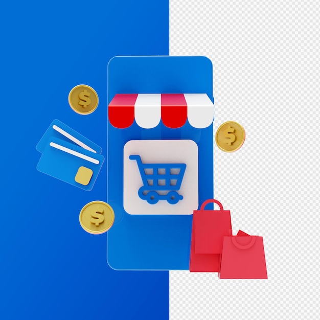 Concetto di acquisto online 3D e applicazione mobile