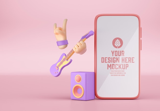 Concetto di banda musicale 3D con Mobile Mockup