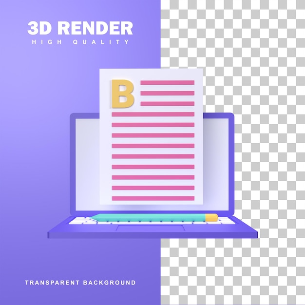 Concetto di blogging di rendering 3D creando i contenuti più recenti.