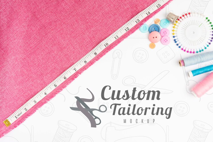 PSD concetto di cucito vista dall'alto con mock-up