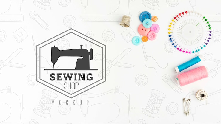 PSD concetto di cucito vista dall'alto con mock-up