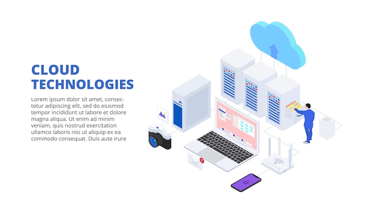 PSD concetto di design delle tecnologie cloud con persone illustrazione isometrica