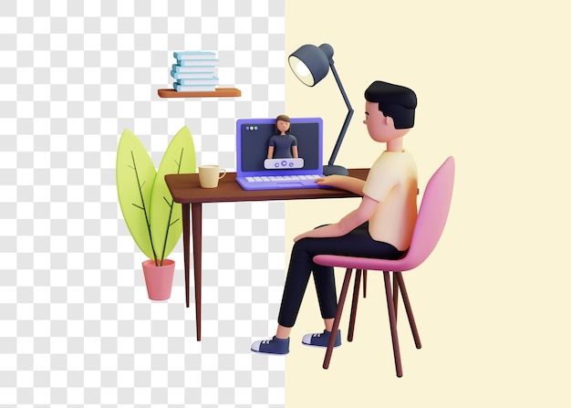Concetto di illustrazione 3D di videochiamata con gli amici