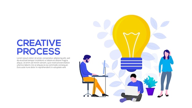 Concetto di illustrazione dell'idea creativa con lampadina e persone che lavorano Illustrazione piatta