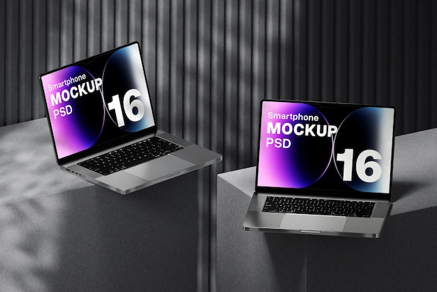 Concetto di mockup PSD con schermo portatile in ombra
