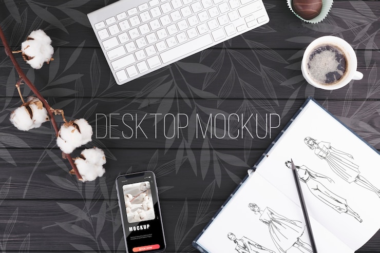 PSD concetto di scrivania con tastiera mock-up