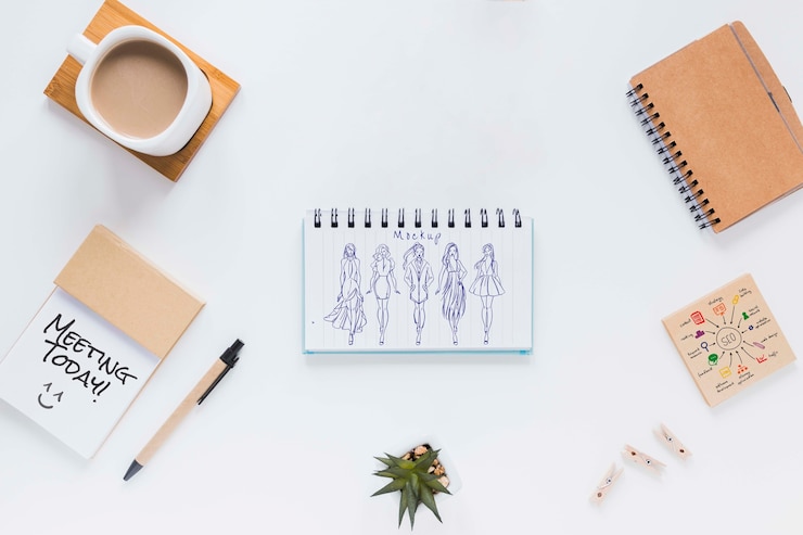 PSD concetto di scrivania vista dall'alto con mock-up