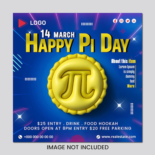 Concetto di volantino per l'happy pi day con banner sui social media o modello di post su Instagram