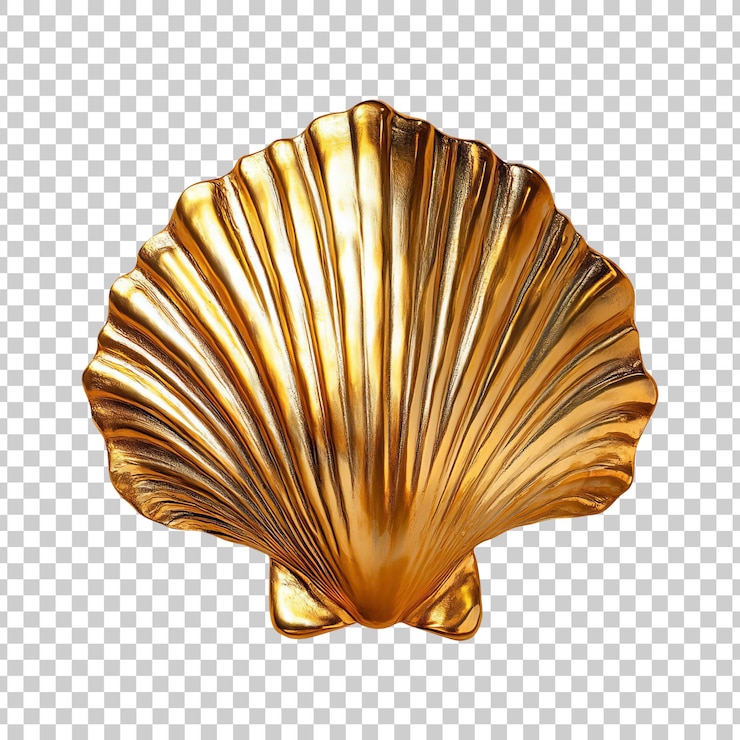 PSD concha de mar dorada con diseño en espiral sobre un fondo transparente