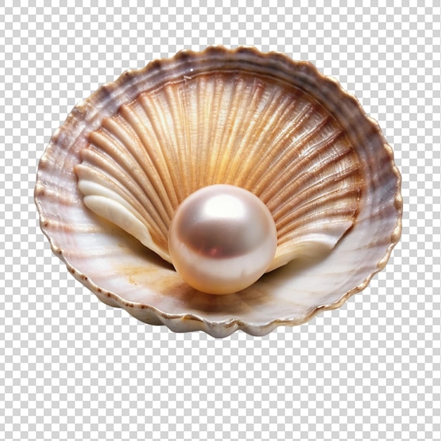 Concha de mar con perla clara aislada sobre un fondo transparente
