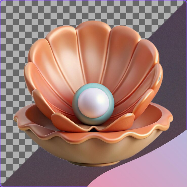 PSD concha de mar renderizada en 3d con perlas