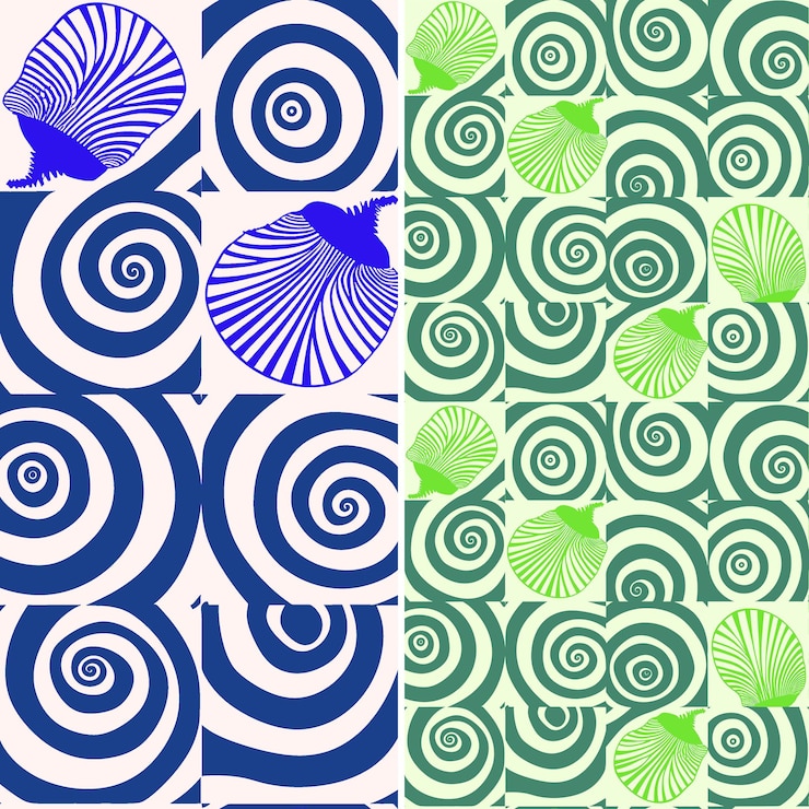 PSD concha de mar con textura en espiral y diseño costero con diseños de patrones vectoriales de ilustración de concha p
