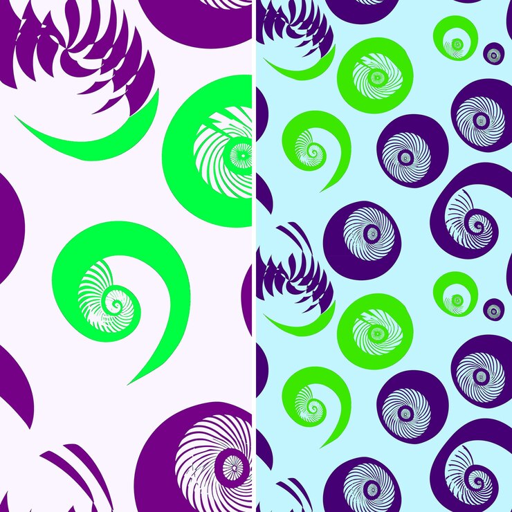 PSD concha con silueta en espiral dispuesta en un patrón armonioso diseños vectoriales de patrones naturales