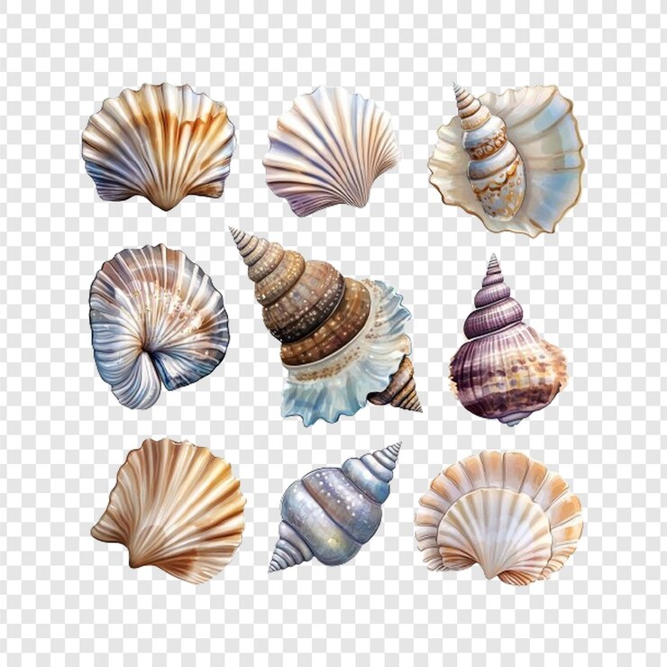 PSD conchiglie marine isolate su uno sfondo trasparente
