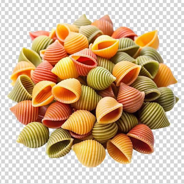 PSD conchiglioni de pasta de colores insolados sobre un fondo transparente