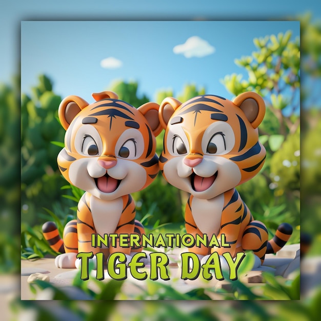 PSD concientización sobre el día internacional del tigre adhesivo de tigre animal gato grande para publicación en las redes sociales